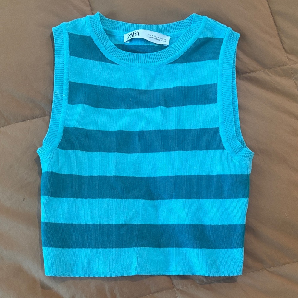 Zara Aqua and Teal Striped Tank Crop Top